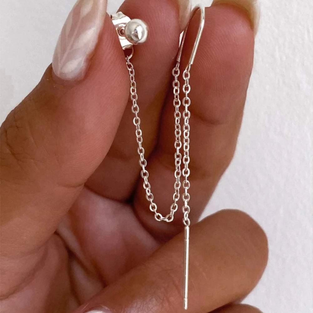 Zilveren oorbellen met kettinkje - Damaris Jewellery